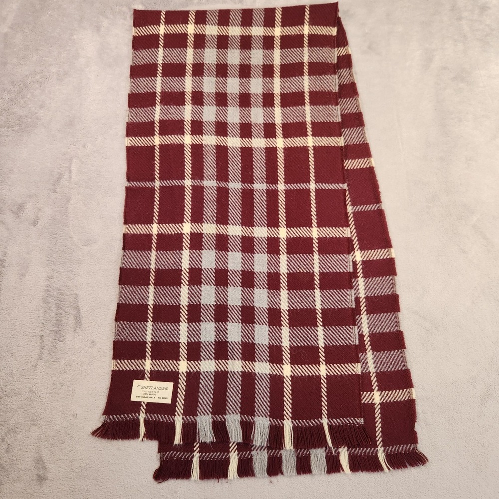The Shetlander Plaid Scarf Burgundy Maroon Wool Blend Shetland Winter Warm Wine